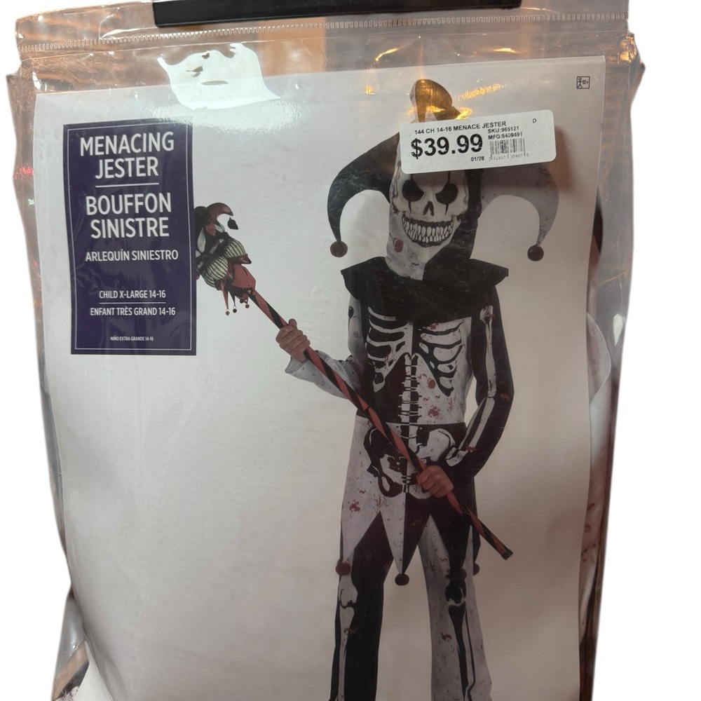 Menacing Jester Skeleton Costume for Kids‎ XL 14-16